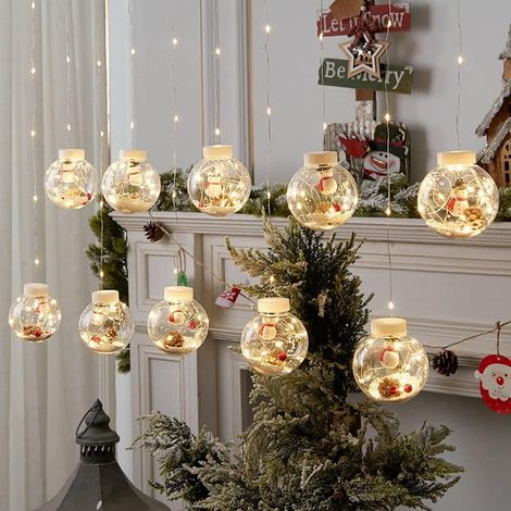 Boule de Noël Suspendue Lumière,10 LED Guirlandes LED Boules LED étanche Arbre de Noël Guirlandes Lumineuses pour Extérieur Intérieur 3×3M Boule Lumineuse Chane pour Jardin GROOFOO (Blanc chaud,bonhom