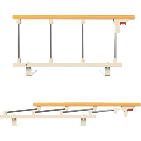 Barrière de Lit Adulte Pliable à Une Touche avec Poignée Aspect Bois, Barrière de Lit de Sécurité Anti-Chute pour Personnes Âgées et Convalescents, Structure en Métal Robuste pour Lit Adulte (1/5)