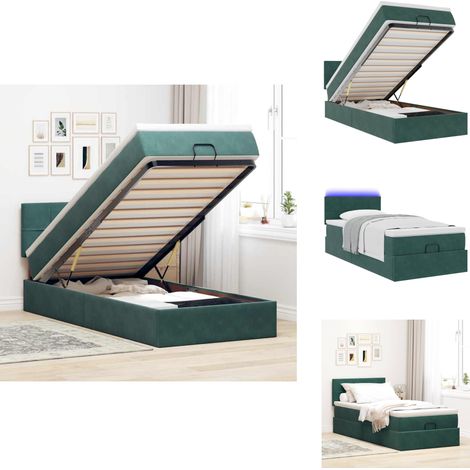 Ottoman-Bett mit Matratze & LEDs Dunkelgrün 100x200 cm Samt - Ottoman-Bett - Ottoman-Betten - Bettrahmen - Bettgestell (1/5)