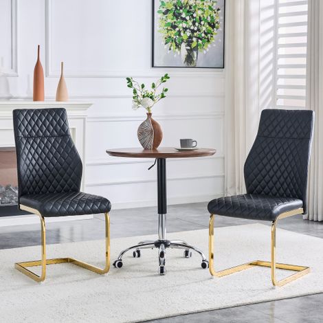[Lot de 2] Chaises de salle à manger noires matelassées en losanges : Dossier haut + assise rembourrée confortable  structure en métal doré (antidérapante et robuste) — un choix idéal pour les salles  (1/4)