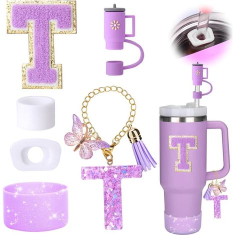 Ensemble de 6 accessoires en silicone pour bouteille d'eau comprenant un bouchon de paille, un protège-goutte, une breloque pour poignée et compatible avec les bouteilles standard (tasse non incluse). (1/5)