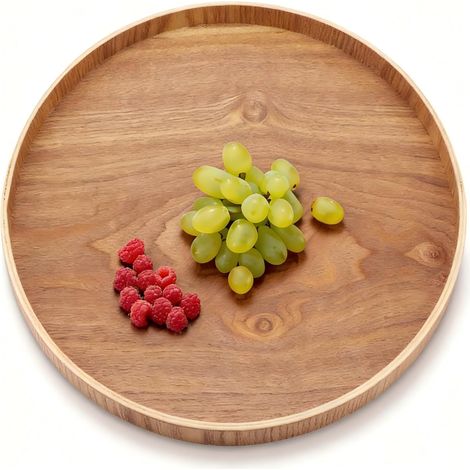 Plateau de Service en Bois Plateau Circulaire en Bois Plateau en Bois Clair Plateau en Bois Rond Plateau de Table Basse Planche de Service pour Fruits, Pain, Assiette à Salade(27cm) (1/5)