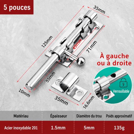 Verrou de porte 5 pouces en acier inoxydable 201 avec trou pour cadenas tige 10 mm 201 5 10 135 g – Livraison gratuite