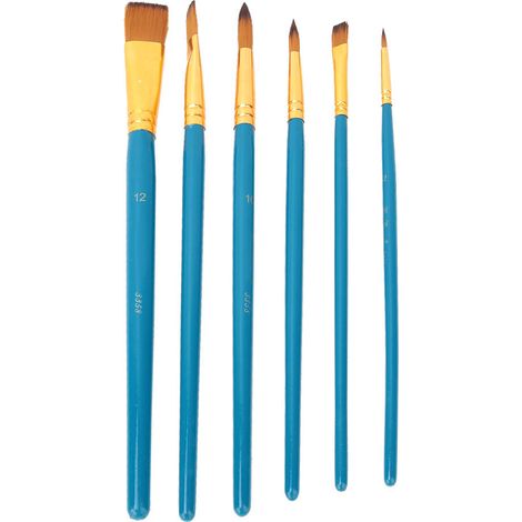 Lot de 6 pinceaux à dessin en bois, poils en nylon, pour aquarelle et artisanat d'art (Bleu) (1/5)