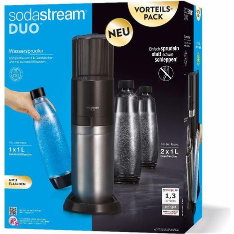 Pack SodaStream DUO de titanio con 2 botellas de vidrio para hacer agua con gas (1/4)