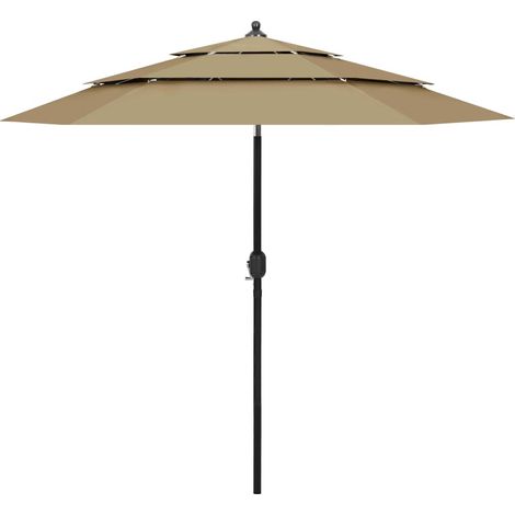 Sombrilla jardín de 3 niveles con palo de aluminio taupe 2,5 m