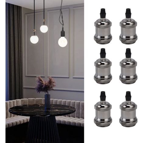 Douille de lampe en aluminium de style antique avec fil de terre, culot à vis métallique E26/E27, tête de lampe rétro, accessoires de lampe, lot de 6, noir perle. (1/5)