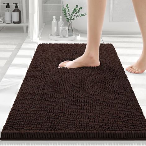 Tapis de toilette de luxe en chenille, forme en U, 61 x 61 cm, doux, absorbant et antidérapant, lavable en machine, bleu marine. (1/5)