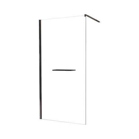ONDEE ZEN - Paroi de douche INDUS - Verre 8mm -Tablette - Finition Noir mat - 100x200cm