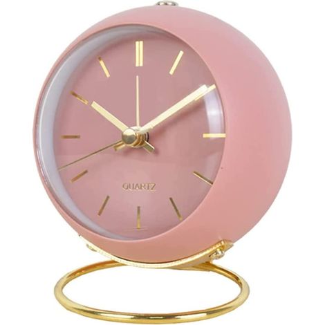 Lautloser analoger Wecker, kein Ticken, niedlicher kleiner Retro-Tischwecker mit Nachtlicht, batteriebetrieben, für Kinderzimmer, Nachttisch, Küche, Reisen, Rosa (1/5)
