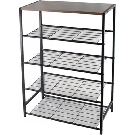 TrAdE Shop Traesio - Scaffale Scarpiera A 5 Ripiani Porta Scarpe In Acciaio Legno Stile Industriale Casa 62200 - (1/5)