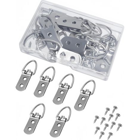 30 crochets de suspension en acier en forme de D pour cadres photo (avec 60 vis) – Crochets robustes à double trou, adaptés pour suspendre des horloges, des miroirs, des objets décoratifs et divers ta