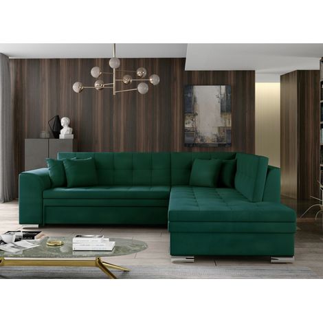 Canapé convertible angle droit velours vert foncé et chromé Pika 260cm (1/5)
