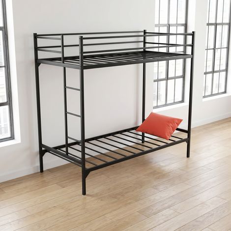 Lit Superposé Métal Noir 90x190 cm - Cadre en Acier Robuste, Échelle Intégrée, Barrières de Sécurité, Capacité 800kg - Sans Matelas (1/5)