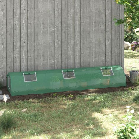 Mini serre tunnel de jardin 300 x 80 x 45 cm avec bâche PE anti-UV, 4 fenêtres moustiquaires, structure en acier vert pour semis et tomates – CHICFURN (1/5)