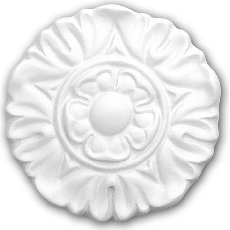 Profhome Decor – Élément décoratif rosace Néo-Classicisme blanc Ø 9 cm – Polyuréthane haute densité – Pour intérieurs et extérieurs – Léger et solide