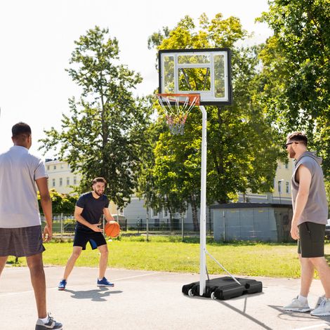 Anneau de basket - avec panneau de dos - pour adultes - en PVC réglable 90x60x260-310cm et roues intégrées blanches (1/4)