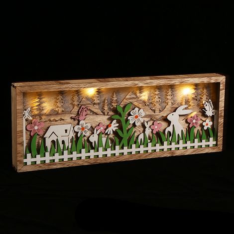 Dekorative hölzerne Osterlampe, Bilderrahmen in Hasen- und Blumenform, geschnitzt und bemalt, Einheitsgröße. (1/5)