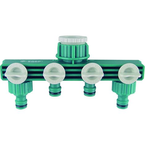 Répartiteur Eau 4 Voies - 1 Unité - PVC Et ABS - Débit Réglable - Jardin Et Arrosage - Vert 5x12x8 cm