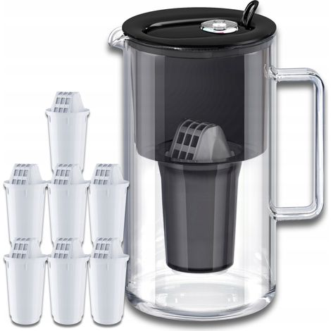 Caraffa filtrante in vetro Aquaphor Nord da 2,5 l + 7 cartucce A5 (350 l), nera (1/5)