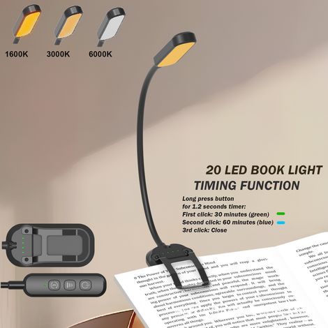 Support de lecture réglable avec lampe LED intégrée – Lampe de bureau, lampe de livre et veilleuse polyvalente pour piano, bureau ou chambre (modèle noir CS-X32)
