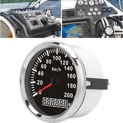 Compteur de vitesse GPS 200 km/h avec trou de montage de 85 mm, rétroéclairage rouge, universel 12 V/24 V pour bateaux, yachts, motos, voitures, camions et véhicules de construction avec GPS (fond noi (1/5)