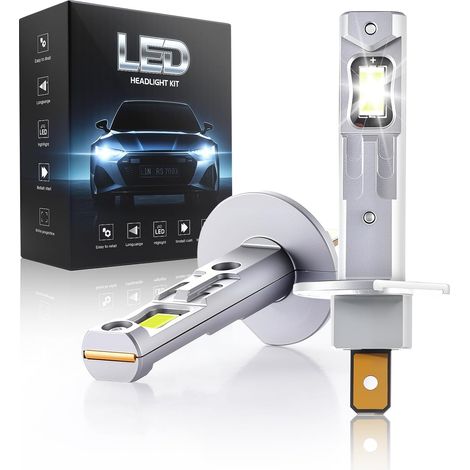 H1 LED, 6500K H1 Car LED Bulb, 45000LM Ultra Powerful H1 LED Bulb, 900% Brightness, 1:1 Halogen Size, IP68, 90000+ Hours Life Time, Plug-N-Play, Non-Polarity, 2 Pieces (1/5)