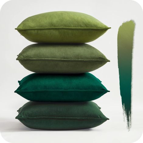 Housse de Coussin Canapé 40x40 Vert Dégradé Taie Oreiller en Velours Super Doux Décoration pour Coussin Chambre Salon Jardin Lit Fauteuil Chaise Voiture Style Scandinave, Lot de 4 (1/5)