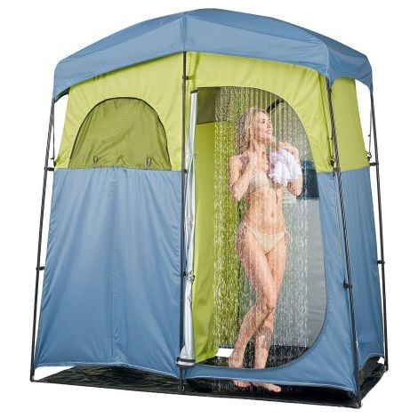 Tienda de Ducha con Bolsa de Ducha, Piquetas, Cuerdas, Bolsa de Transporte y Postes de Soporte, Fabricada en Tejido Oxford 150D para Camping, Playa y Pesca, 2 Personas, 2133 x 1067 x 2133 mm (1/5)