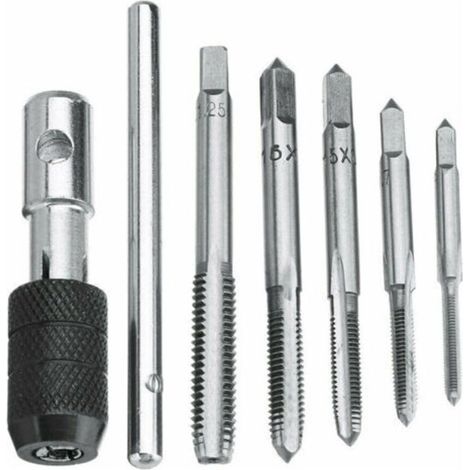 5Pcs Tarauds à Goujure Droite à Main Métrique Assortiment M3 M4 M5 M6 M8 avec 1Pc Clé Réglable, Ensemble de Taraudage à Filetage en Acier avec Tourne-à-gauche en T pour Filet Rapporté (1/5)