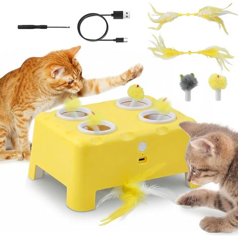 2-en-1 Jouet Automatique pour Chat, Rechargeable Jouet Interactif pour Chat, Jeu de Taupe avec 4 Trous, Jouet pour Chat avec Plume, Jouet Chat Interieur Interactif (1/5)