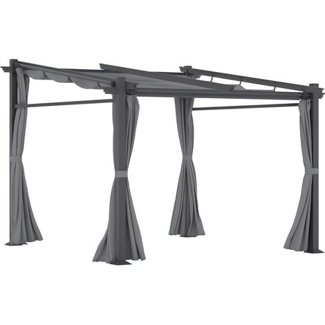 Pergola avec matériel de fixation, toit extensible, 2,97 m x 2,95 m x 2,3 m, gris foncé, adapté pour l'extérieur (1/5)