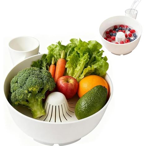 Bol égoutteur rotatif imprimé 3D, petite taille. Lave et essore les légumes et fruits. Filtre intégré. (1/5)