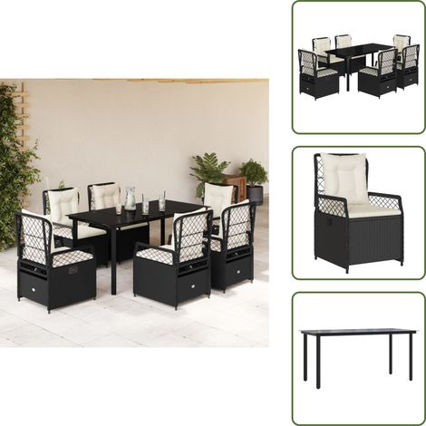 Cojines para jardín - vidaXL Set de comedor de jardín 7 pzas y cojines ratán sintético negro - Mesa de jardín
