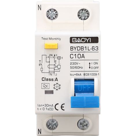 Disjoncteur différentiel 1P+N, 10 A, 230 V CA, montage sur rail DIN, pour usage domestique (1/5)
