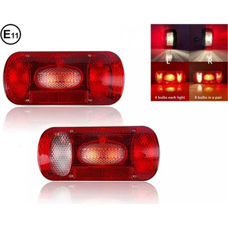 Ensemble de feux arrière et de feux de freinage avec ampoule 12 V, adapté aux bus, camions, remorques, caravanes et plateaux, av