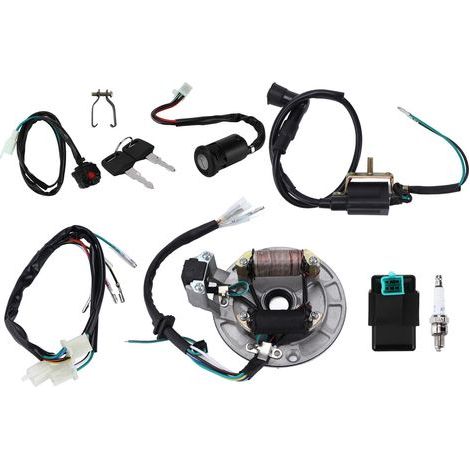 KIMISS Kabelbaum, CDI-Zündspule, Zündkerzenkabelbaum, Magneto-Stator-Kit für 50cc-140cc ATV Kickstart Dirt Pit Bike (1/5)