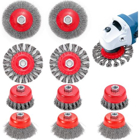 10 Pièces Brosse Metallique pour Meuleuse D'angle, Brosse Métallique Perceuse de 75mm et 100mm à Nœud Torsadé avec Filetage M14, Accessoire Meuleuse pour Nettoyer, Dérouillage, Polissage (1/5)