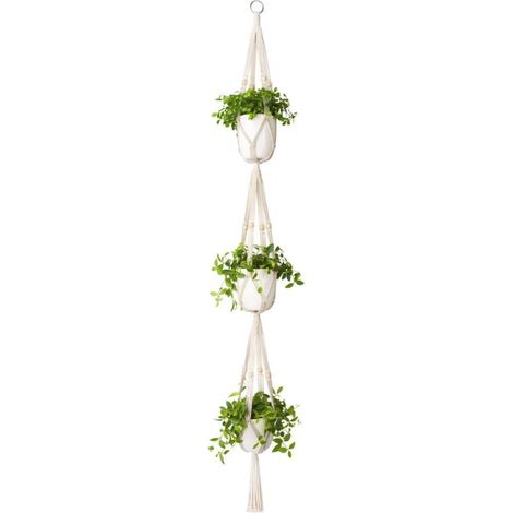 Suspension pour plantes en macramé à 3 niveaux pour intérieur et extérieur, panier à plantes suspendu en corde de coton avec perles, 177 cm Support et plateau pour jardinière (1/4)