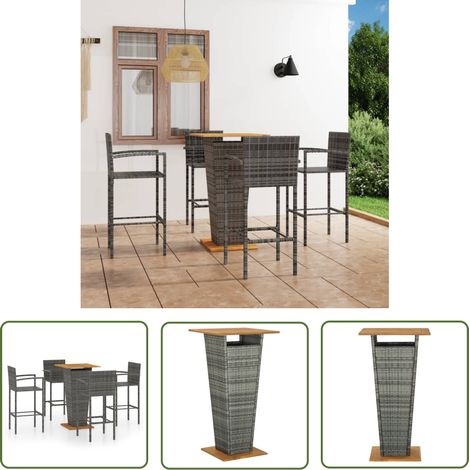 The Living Store 5-tlg. Gartenbar-Set Grau - Gartenmöbel - Rattan Möbel - Esszimmergarnitur - Outdoor Furniture - Gartenbar (1/5)