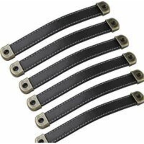Set of 6 leather handles Vintage leather furniture handles – Cabinet handles leather handles kitchen furniture handle black Center distance 160mm Black Hole distance 160mm (1/5)