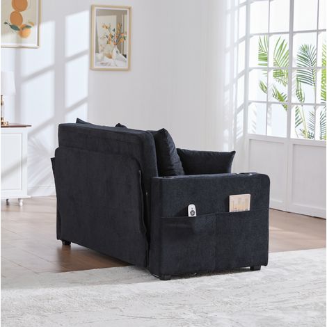 Divano letto 2 posti 139x73x83 cm in tessuto chenille nero, salvaspazio per soggiorno FloraGrace (1/5)