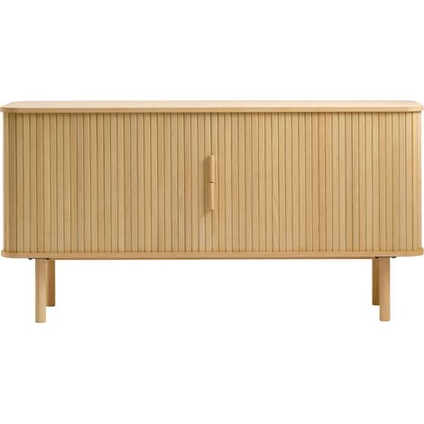 Buffet aux portes coulissantes en bois strié L160cm - Bois clair - CALLAN (1/4)