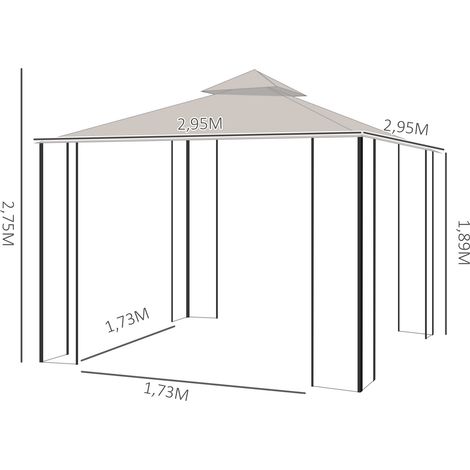 Gazebo/tendone da giardino, completo di accessori per il montaggio, resistente alle intemperie, 295 cm x 295 cm x 275 cm. Beige + Nero