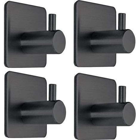 Schwarze Klebehaken für Handtuchhalter, für Küchen- und Badezimmertüren, 4er-Pack (1/4)