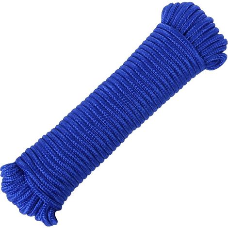 Corde Polypropylène Nylon - Tresse Diamantée - 90 Pieds (27,5 M) - Ø 1/4 Po (7 mm) - Bleu - Pour Drapeau, Camping, Tirer, Grimper, Linge