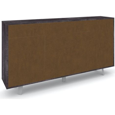 Meuble 3 portes, 3 tiroirs, 164 cm (L) x 41 cm (P) x 92 cm (H), finition noir mat et rouille, Sarmog (1/5)