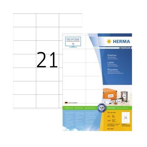 Herma Prem. Etiketten weiß 70x42 100 Bl. DIN A4 2100 Stück   4451 (1/5)