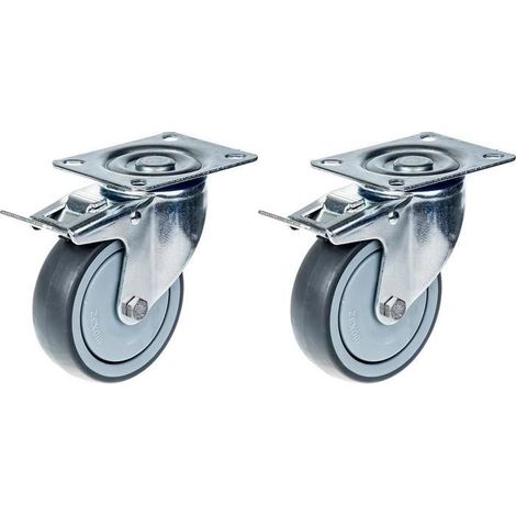 Drehrolle - 80mm - Graugummi - Bremse - Tragfähigkeit 160kg - Set von 2