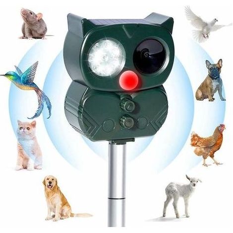 Solarbetriebener Ultraschall-Katzenvertreiber für den Außenbereich, einstellbare Frequenz, wasserdichter Ultraschall-Tiervertreiber zur Abwehr von Hunden, Katzen, Füchsen, Eichhörnchen und Mäusen für  (1/5)